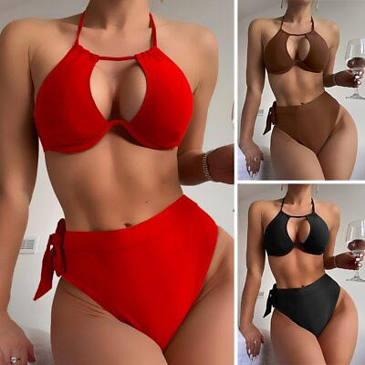 #ad Womens Sexy Push Up Bikini Swimwear Hollow Out Swimsuit High Waist Bathing Suits $19.99