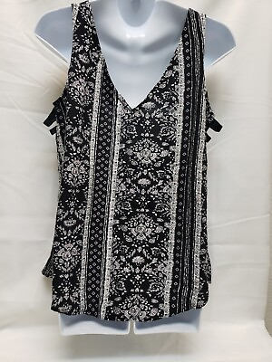 #ad So Cute Summer Top Size S Black Floral Print $14.99