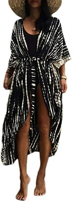 #ad Bsubseach Stylish Tie Dye Open Front Long Kimono Swimsuit Cover up for Women $63.32
