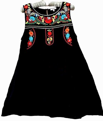 #ad Jodifl Dress L Black Floral Embroidered Boho Hippie Sleeveless Shift Sundress $26.50
