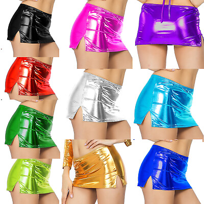 #ad Women Shiny Metallic Leather Skirt Wet Look Mini Skirt Pole Dance Pencil Skirt $7.43
