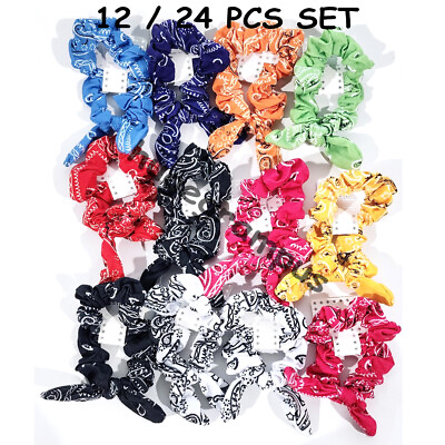 #ad 12 24 PCS Bulk Paisley Bandana Boho Hair Bow Scrunchie Hair Tie Set $7.54