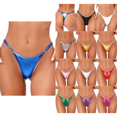 #ad Women#x27;s Metalic High Cut Bikini Bottoms Micro Briefs G strings Swimsuit Bottoms $8.54