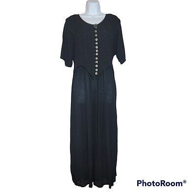 #ad #ad Vintage 24 Karat Women#x27;s S Black Long Boho Dress Short Sleeve Empire Bodice EUC $26.99