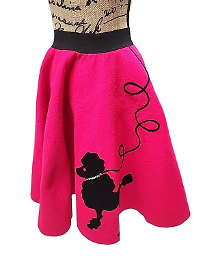 #ad Handmade 50s Style Size S Poodle Skirt Hot Pink amp; Black Felt USA Made READ DESC $25.00