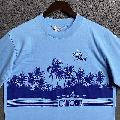 #ad Vintage 80s Long Beach California Wrap Around Palm Tree Graphic T Shirt Large $35.00