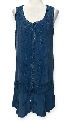 #ad Raya Sun Women#x27;s Dress Blue Sleeveless Rayon Blend Size XL Embroidered $21.00