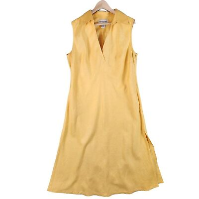 #ad Vintage Bloomingdale#x27;s Linen Sleeveless Maxi Dress 16W Marigold Yellow Pockets $49.99