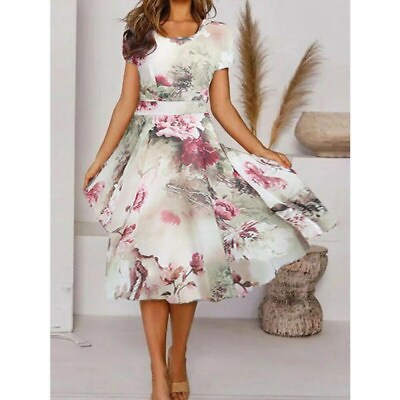 #ad Plus Size Party Cocktail Dresses Ladies Evening Womens Summer Midi Dress Floral $22.99