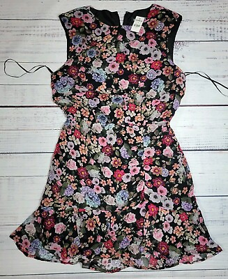 #ad #ad Express Floral Print Ruched Ruffle Hem Mini Dress Lined Sz S New $30.59