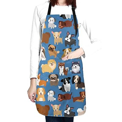 Cute Dogs Pets Apron with 2 Pockets Cooking Kitchen Bib Aprons for Women Men $23.26
