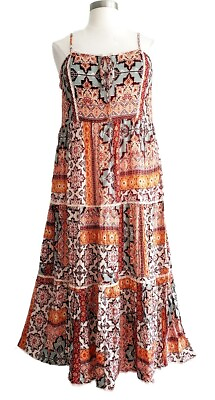 #ad Plus Size Aztec Boho Gypsy Tiered Crochet Lace Trim Cami Maxi Dress $59.95