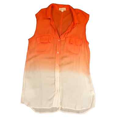 #ad Anthropologie Cloth amp; Stone Orange White Ombre DIY Top Raw Edges Tie Dye Medium $20.00