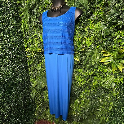 #ad #ad Women Dress 3X Blue Layered Maxi Sleeveless Round Neckline NY Collection 1313 $20.00
