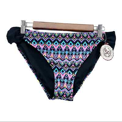 #ad NEW SO Womens XL Swimsuit Bikini Bottoms Ikat Print Black Purple Pink $14.99