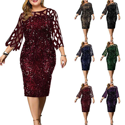 #ad Plus Size Womens Sequins Midi Dress Ladies Evening Cocktail Formal Party Gown $35.39