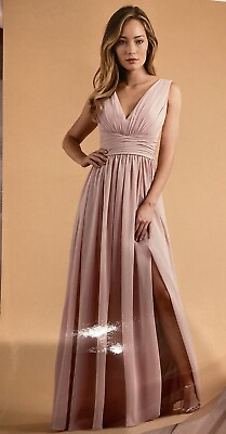 #ad Dusty Rose Bridesmaid Dress Chiffon Flowy Formal Gown Maxi Long Sleeveless Sz 16 $27.96