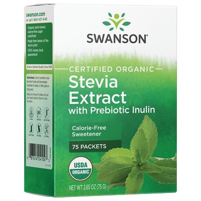 #ad Swanson Stevia Extract Certified Organic Calorie Free Sweetener 75 Packets $13.80