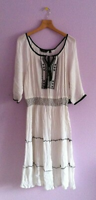 #ad White Peasant Dress Large NEW NWT Boho Tiered Lined Skirt $39.99