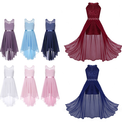 #ad Kids Girls Flower Dress Floral Lace Rhinestone Maxi Dress Formal Romper Gown $9.39