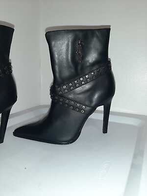 #ad Vintage harley boots Desiree womens 8 1 2 Black zip pointed toe Bikercore Bootie $77.77