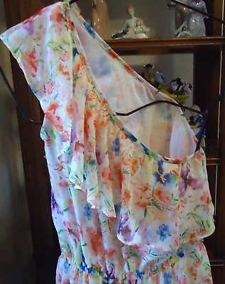 #ad New XS Long 1 Shoulder Feminine Floral Maxi Dress Partially Lined NWT $30.00