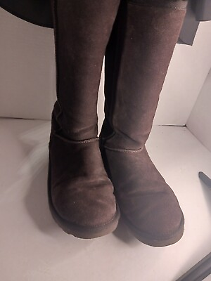 UGG Classic Tall 5815 Chocolate Brown W9 Leather Shearling Womens Boots $36.99