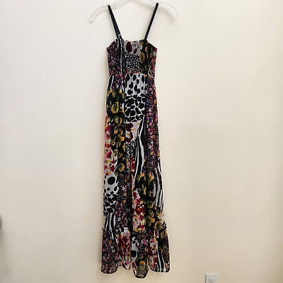 #ad Twenty One Dress Womens Size Small Black Floral Tiered Strappy Summe Maxi Dress $14.92