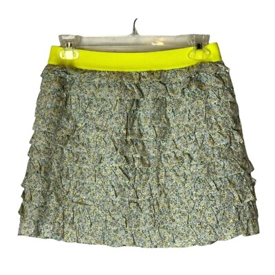 #ad J Crew Skirt Women Large Blue Yellow Floral Print Lucca Tiered Ruffled Mini $24.99