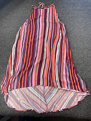 #ad AVA amp; VIV Striped Long Dress Size 3X Colorful BOHO Maxi Tie Back Hi Low $6.14
