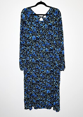 #ad NWT Caslon Floral Maxi Dress Long Sleeve Women#x27;s Black Blue Size Medium $42.00