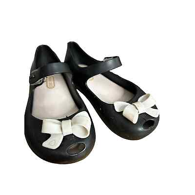 #ad Mini Melissa mini sed sz 28 10 black white bow mary janes shoes girls $17.99