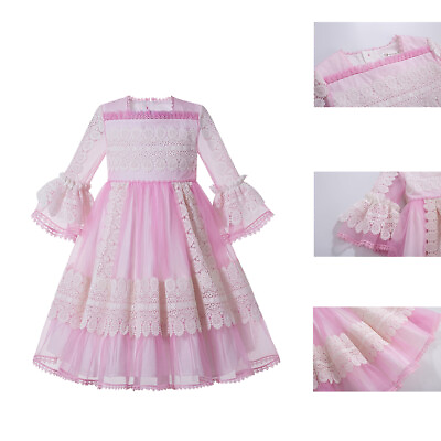 #ad Girls Pink Embroidered Dress Outfits with Lace Bowknot Ceremony Wedding Age 2 14 $55.00