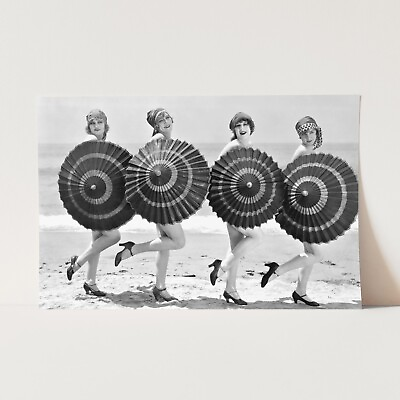 Vintage Beach Umbrella Flapper Girls Beach Fashion 1920s Wall Art Poster Print $44.00