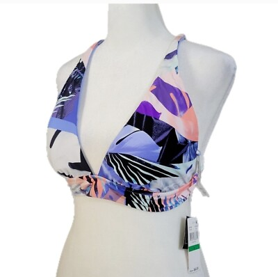 #ad NWT Padded Bikini Halter Top Tied Back Plunge Front Swim Top Floral Sz Lg $18.00