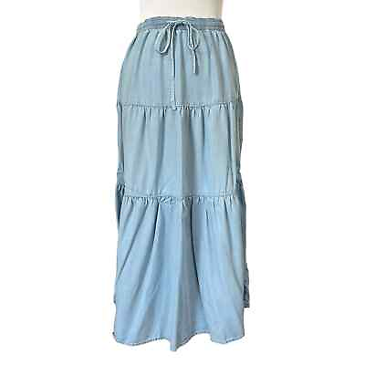 #ad #ad GAP Skirt Long Maxi Blue Peasant Tiered LYOCELL Elastic Waist SOFT COMFY XS $24.29