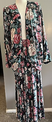 #ad Karen Kane 2 Piece Rayon Floral Skirt Suit Dress. Vintage. Size 10 Skirt. M Top $20.00