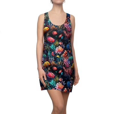 #ad Women#x27;s Racerback Dress All Over Print Hawaiian Tropical Fish Coral Reef Beach $40.00