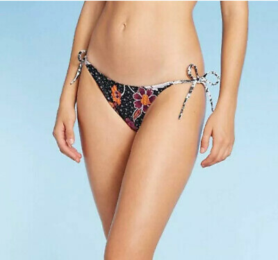 #ad Bathing Suits for Women Size L Xhilaration Black Floral Side Tie Bikini Bottom $11.00