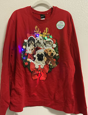 ⚡️Fifth Sun Women#x27;s Ugly Christmas Sweater Cats Dogs Holiday Lights up $26.99