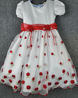 #ad Holiday Dress Girl#x27;s 6 Made in USA Formal Special Occasion Embroidered Floral $12.88