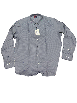 UNTUCKit Emerson Men#x27;s Long Sleeve Button Up Shirt Navy Checker Regular Fit 3XL $29.99