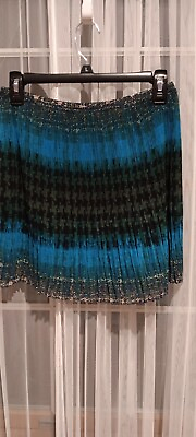 #ad Black Blue Mini Skirt Short Broadway Broome Black Small Accordian Pleats Size 0 $12.94