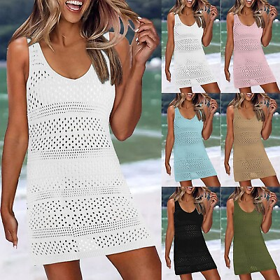 #ad Women Swimwear Cover Ups ummer Crochet Hollow Out Knit Bathing Suit Beach Dress $25.98
