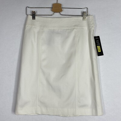 Kasper Pencil Skirt 10 Petite White Textured Short Side Zip Lined Work Party NEW $20.87