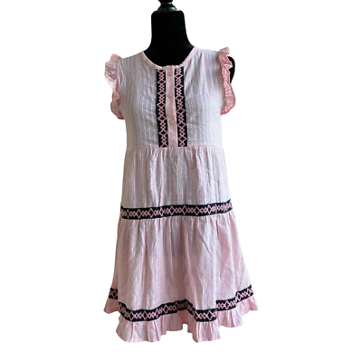 #ad kidpik Girls Dress Size 16 Pink Navy Ruffled Ruffles Boho Peasant Style NEW $20.00
