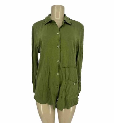 #ad Focus Small Women Button Up Shirt Asymmetrical Boho Green Long Sleeve 15 25 $20.99