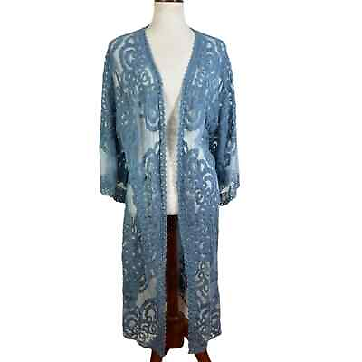 #ad Racheal Cornflower Blue Lace Boho Duster Longline Cardigan Kimono Size M L $19.80