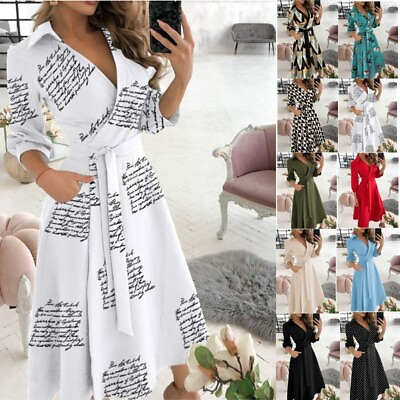 #ad Summer Girls#x27; Long Dress Colorful Fashion Long Sleeve V Neck Print Wrapped Hip D $25.09