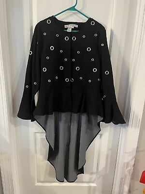 Women 3pc Skirt Suit 16 Black Studded Hi Low Jacket Devine Sport NY $58.50